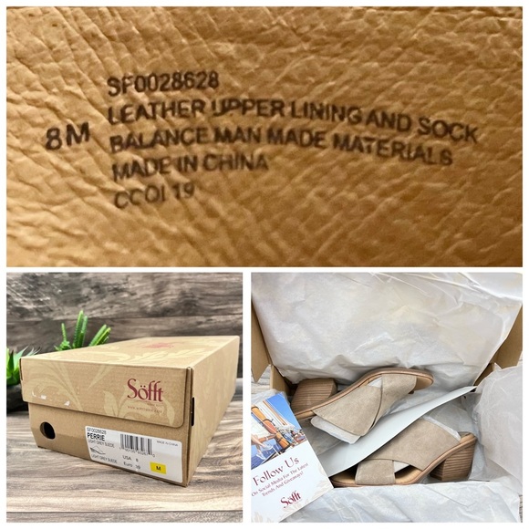 NIB Sofft Perrie Block Heel Slip On Sandal Light Grey Suede Leather 8M - Picture 10 of 12